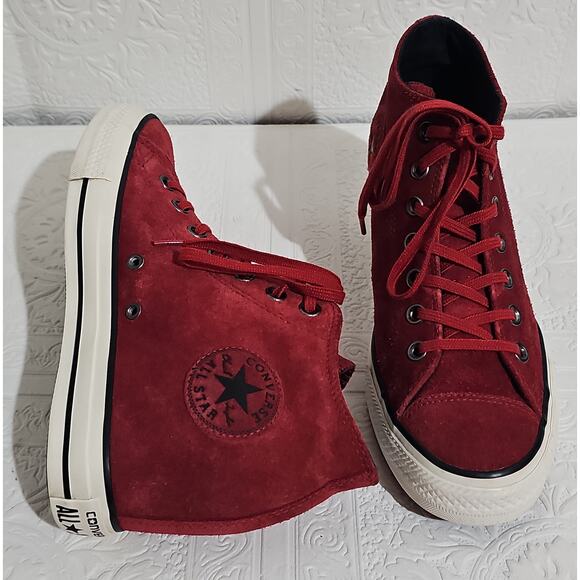 Converse Chuck Taylor Suede Lux Wedge Heel High Top Womens 9 Burgundy Sneaker - Picture 2 of 16